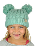 C.C Kids' Children's Cable Knit Double Ear Pom Cuffed Beanie Cap Hat