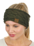 C.C Soft Stretch Winter Warm Cable Knit Fuzzy Lined Ear Warmer Headband