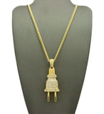 Stud All Over Power Plug Pendant with Chain Necklace
