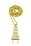 Stone Stud Body Power Plug Pendant with Chain Necklace