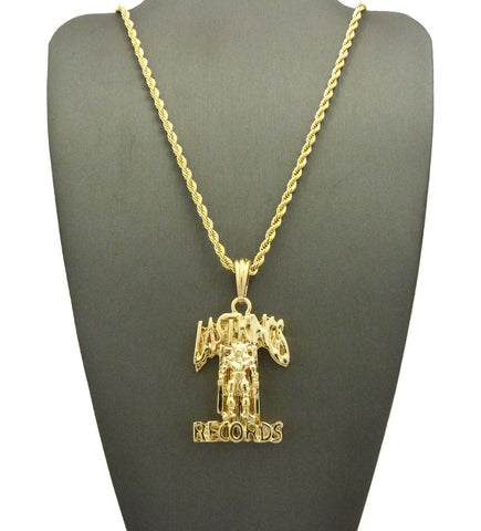 Polished Hollow Layered Last Kings Record Label Pendant w/ Chain Necklace