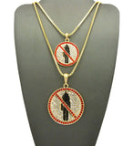 Red Stone Border Rapper Music Video Monster Logo Pendant Set w/ 2mm Box Chain Necklaces in Gold-Tone