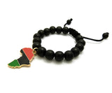 Pan Africa Continent Charm with 12mm Adjustable Wooden Bead Macrame Bracelet
