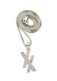 Stone Stud Double X Pendant w/ 2mm 24" Box Chain Necklace