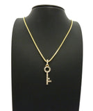 Stone Stud Lever Lock Key Micro Pendant w/2mm 24" Box Chain Necklace
