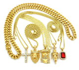 Hip-Hop Jewelry 5 Piece Pendant Set w/ Various Chain Necklaces in Gold-Tone