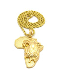 Roaring Lion on Africa Pendant with Chain Necklace