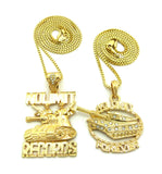 No Limit Forever & No Limit Records Tank Pendant Set w/ 2mm 24" & 30" Box Chain Necklaces in Gold-Tone