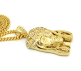 Stone Stud Woven Crown of Thorns Jesus Head Pendant w/6mm 30" Box Cuban Chain Necklace, Gold-Tone