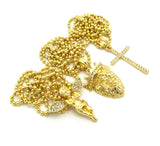 Praying Angel, King Lion, & Single Row Cross Pendant Set w/ Gold-Tone Ball Chain Necklaces