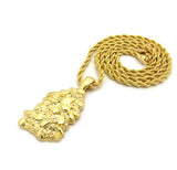 Gold-Tone Polished Chunky Nugget Pendant w/ 2mm 24" Rope Chain Necklace