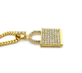 Stone Stud Padlock Pendant w/ 3mm 24" Cuban Chain Necklace