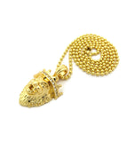 Stone Stud Crown King Lion Micro Pendant w/ Chain Necklace - 2mm 24" Gold-Tone Ball Chain