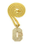 Stone Stud Hip-Hop CMG Record Label Initials Pendant w/6mm 24" Box Cuban Chain, Gold-Tone