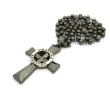 Silver-Tone Veritas Aequitas Pendant 6mm 30" Bead Chain Necklace in Hematite-Tone