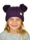 C.C Kids' Children's Cable Knit Double Ear Pom Cuffed Beanie Cap Hat