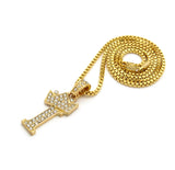 Unisex Stone Stud Tilted Crown Letter Initial Micro Pendant 2mm Box Chain Necklace, 20", I
