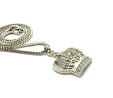 Stone Stud Hollow Royal Crown Pendant with 2mm 24" Box Chain Necklace