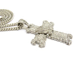 Stone Stud Praying Hands on Heraldic Cross Pendant w/6mm 36" Cuban Chain Necklace, Silver-Tone