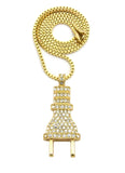 Stone Stud Large Power Plug Pendant Necklace, Gold-Tone