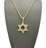 Stone Stud Hollowed Star of David Pendant  Necklace, Gold-Tone