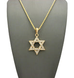Stone Stud Hollowed Star of David Pendant  Necklace, Gold-Tone