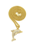 Stone Stud Diving Dolphin Pendant w/ Chain Necklace, Gold-Tone