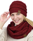 C.C Unisex Soft Stretch Chunky Cable Knit Beanie and Infinity Loop Scarf Set