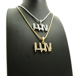 Stone Stud LUV Drip Effect Pendant Set with Box Chain Necklaces, Gold/Silver-Tone
