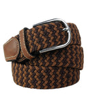 NYFASHION101 Rounded Metal Buckle Brown Inlay Elastic Braided Woven Stretch Belt, Brown/Tan - L