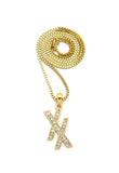 Stone Stud Double X Pendant w/ 2mm 24" Box Chain Necklace