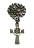 Silver-Tone Veritas Aequitas Pendant 6mm 30" Bead Chain Necklace in Hematite-Tone