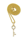 Stone Stud Lever Lock Key Micro Pendant w/2mm 24" Rope Chain Necklace