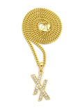 Stone Stud Double X Pendant w/ 3mm 24" Cuban Chain Necklace