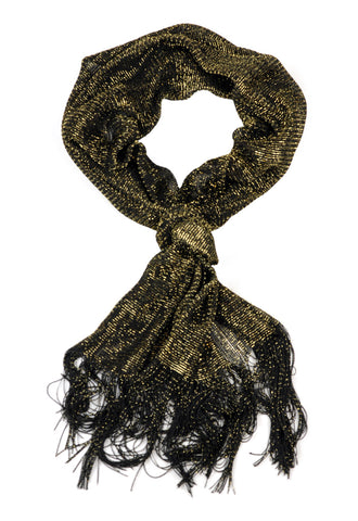 NYFASHION101 Fashionable Sparkly Glitter Thread Lightweight Tassel Scarf, Black/Gold