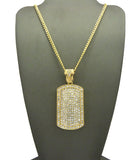 Stone Stud All Over Dog Tag Pendant w/ Chain Necklace