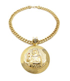 NYFASHION101 Stone Stud St. Barbara Round Pendant 9mm Cuban Chain Necklace