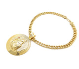 NYFASHION101 Stone Stud St. Barbara Round Pendant 9mm Cuban Chain Necklace