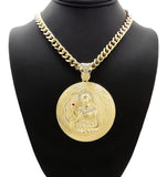 NYFASHION101 Stone Stud St. Barbara Round Pendant 9mm Cuban Chain Necklace