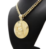 NYFASHION101 Stone Stud St. Barbara Round Pendant 9mm Cuban Chain Necklace