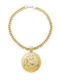 NYFASHION101 Stone Stud St. Barbara Round Pendant 9mm Cuban Chain Necklace