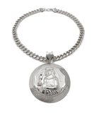 NYFASHION101 Stone Stud St. Barbara Round Pendant 9mm Cuban Chain Necklace