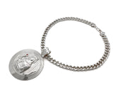 NYFASHION101 Stone Stud St. Barbara Round Pendant 9mm Cuban Chain Necklace