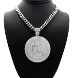 NYFASHION101 Stone Stud St. Barbara Round Pendant 9mm Cuban Chain Necklace