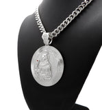 NYFASHION101 Stone Stud St. Barbara Round Pendant 9mm Cuban Chain Necklace