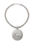 NYFASHION101 Stone Stud St. Barbara Round Pendant 9mm Cuban Chain Necklace