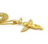 Stone Stud Winged Praying Halo Angel Pendant with Chain Necklace