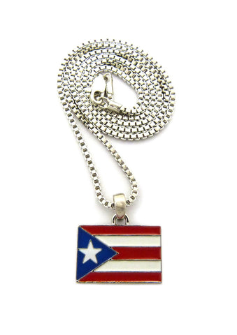Puerto Rico Flag Micro Pendant with Chain Necklace