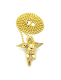 Winged Cherub Angel Micro Pendant w/ Chain Necklace