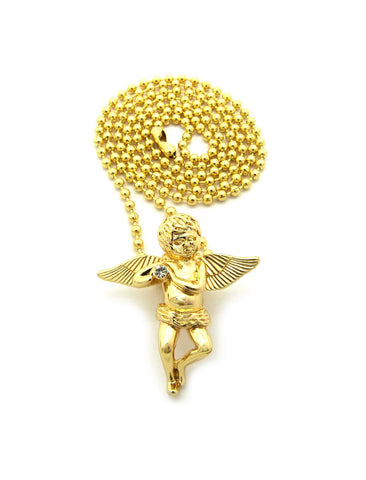 Winged Cherub Angel Micro Pendant w/ Chain Necklace